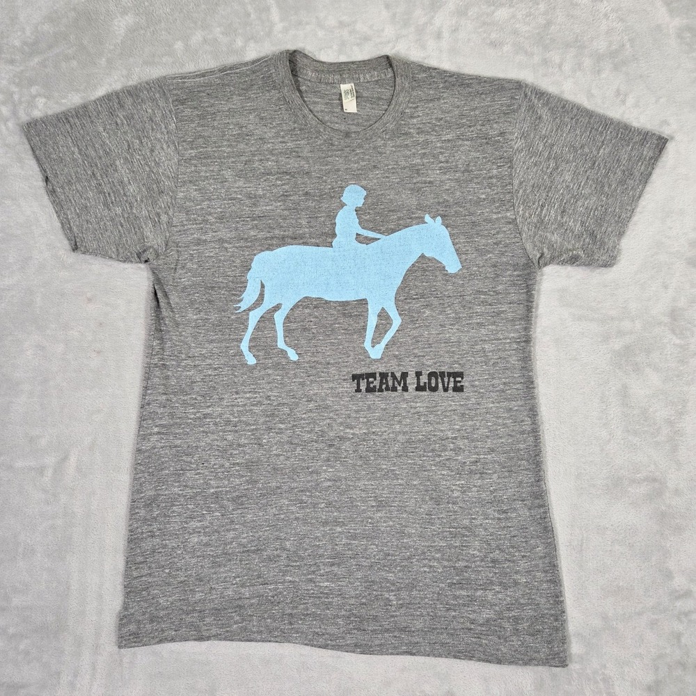 American Apparel Track Shirt Mens M Team Love Horse VTG Y2K Indie Tri-Blend Gray
